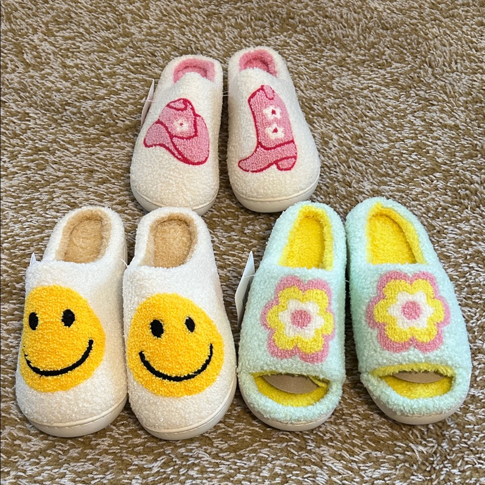 Colorful Smiley and Flower Slippers
